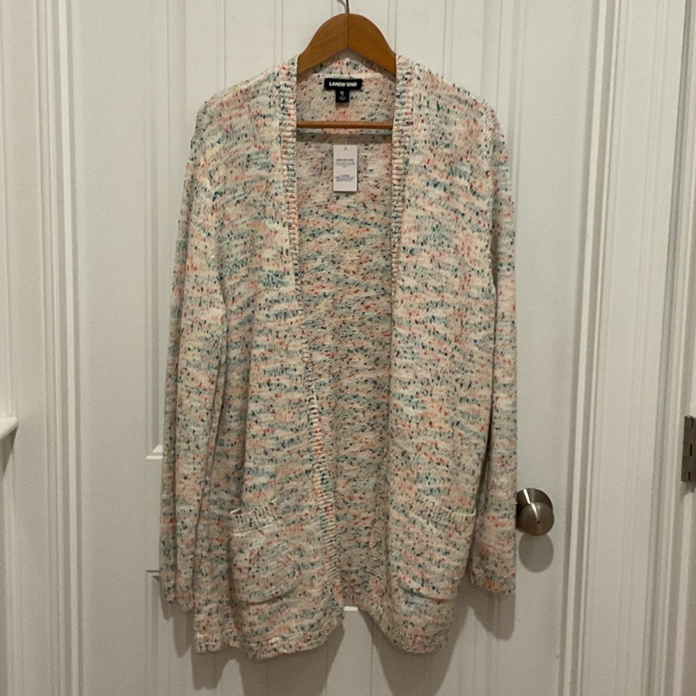 Lands End Speckled Cream Cardigan
